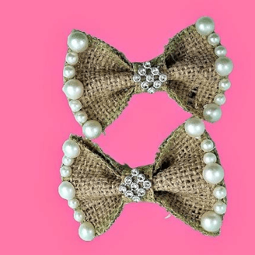 Burlap Jute Fabric Small Hair Clip 1  Pair For Girls